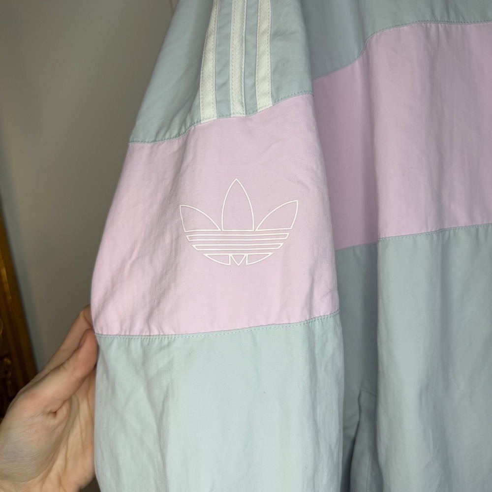 Adidas 2XL Windbreaker Jacket Blue Pink Colorblock 3 Stripe Logo Womens - Picture 3 of 9